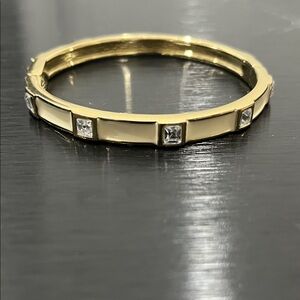 Cuff Bracelet Enamel Cream Stones Goldtone Clasp Stacking Boho Formal